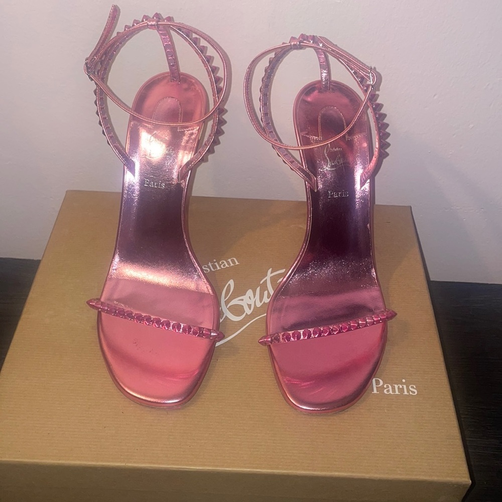 Christian Louboutin Pink Kid Laminato So Me 100 Sandals size 41